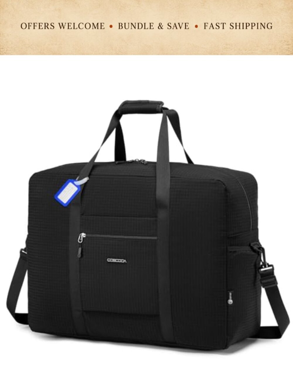 Lightweight Waterproof Nylon Carry-On Duffle Bag 22x14x9 Airline Approved 40L